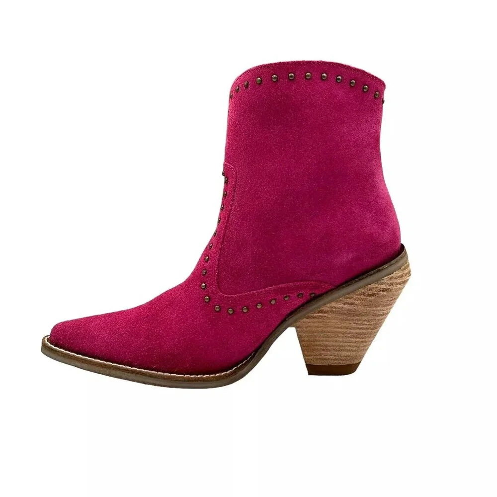 Dingo Classy N Sassy Women's Western Boot Size 8.5 Fuchsia Suede Upper Side Zip - Picture 5 of 13